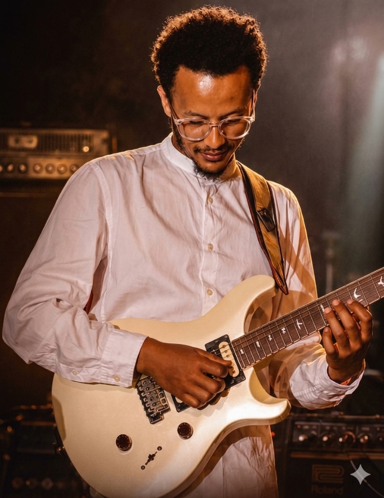 Iyasu Markos playing guitar at Charis Music Collective